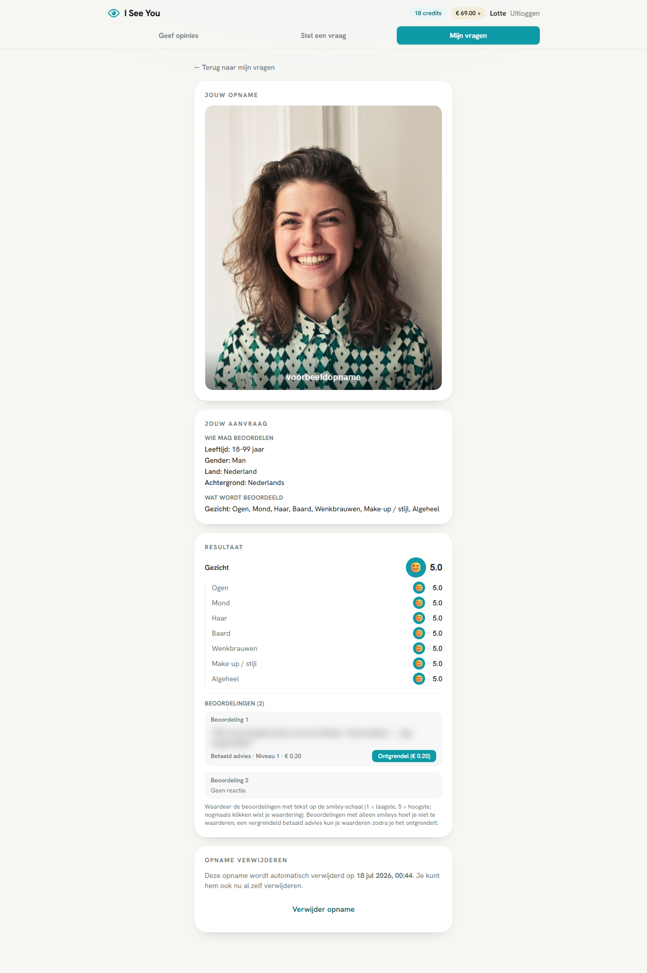 Geblurd betaald advies in de uitslag, met niveau, prijs en een ontgrendelknop