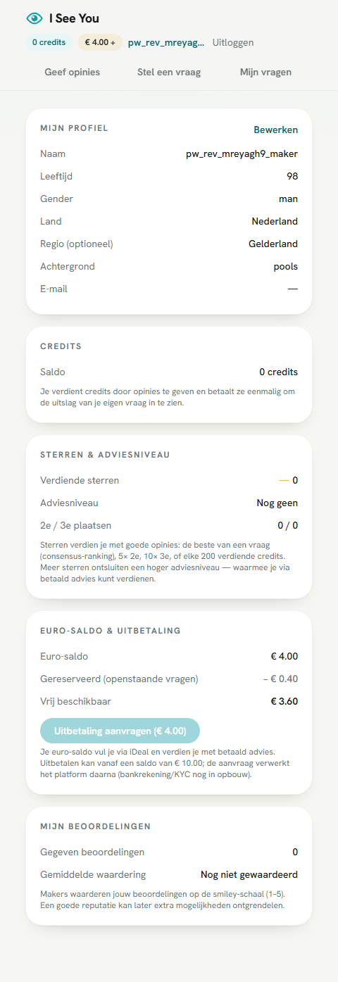 Mijn profiel: het gereserveerde en vrij beschikbare deel van het euro-saldo