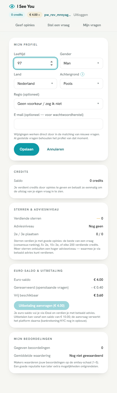 Mijn profiel in bewerkmodus