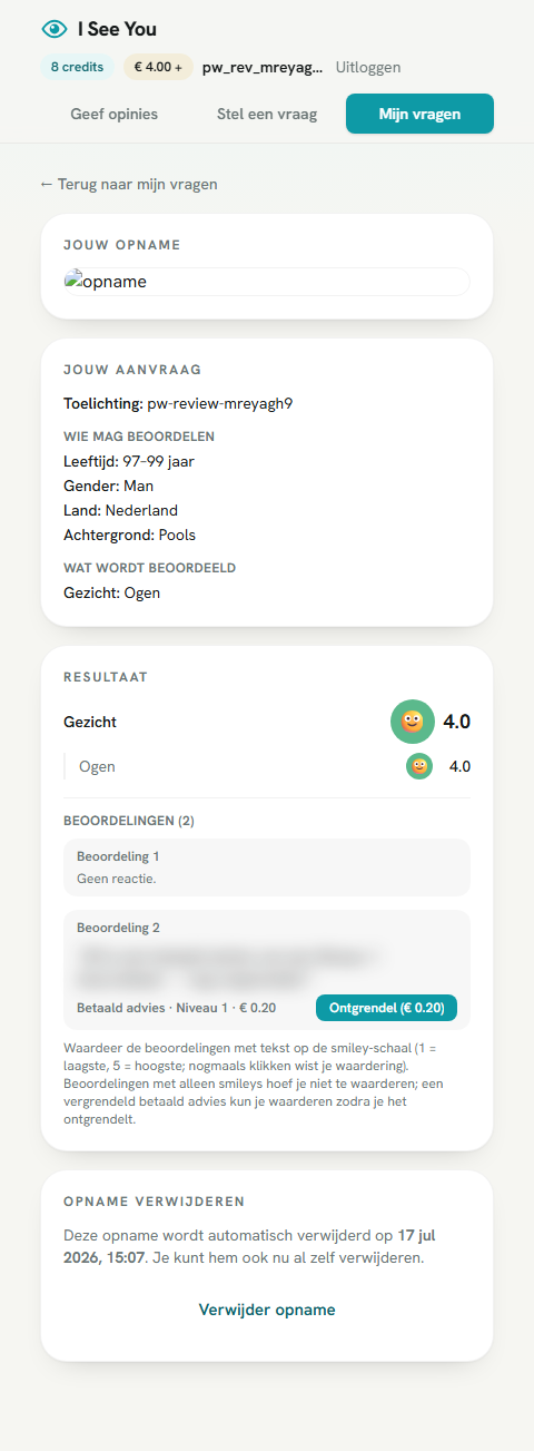 Vers resultaat: het betaalde advies is geblurd en nog niet te waarderen