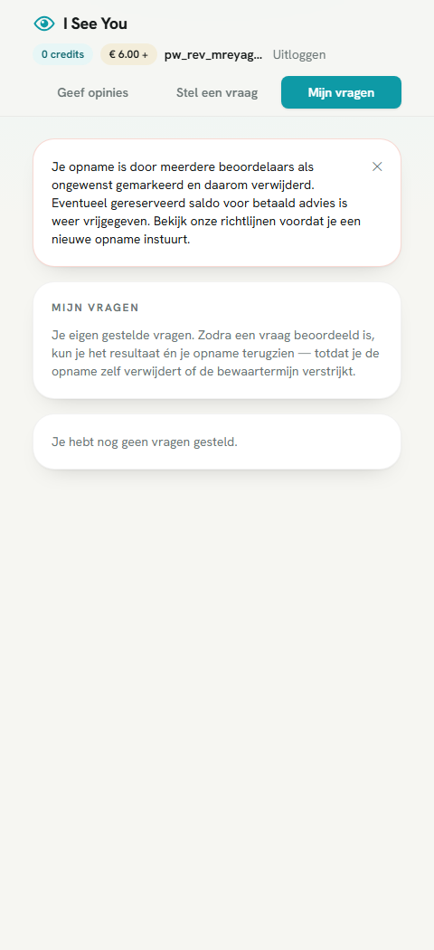 Bericht aan de maker (beheerbaar via Keuzelijsten → Uitlegteksten) nadat zijn opname door meldingen verviel