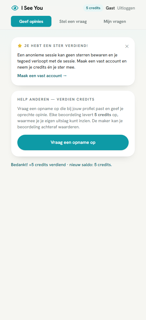 De ster-uitnodiging voor een anonieme beoordelaar op het stermoment