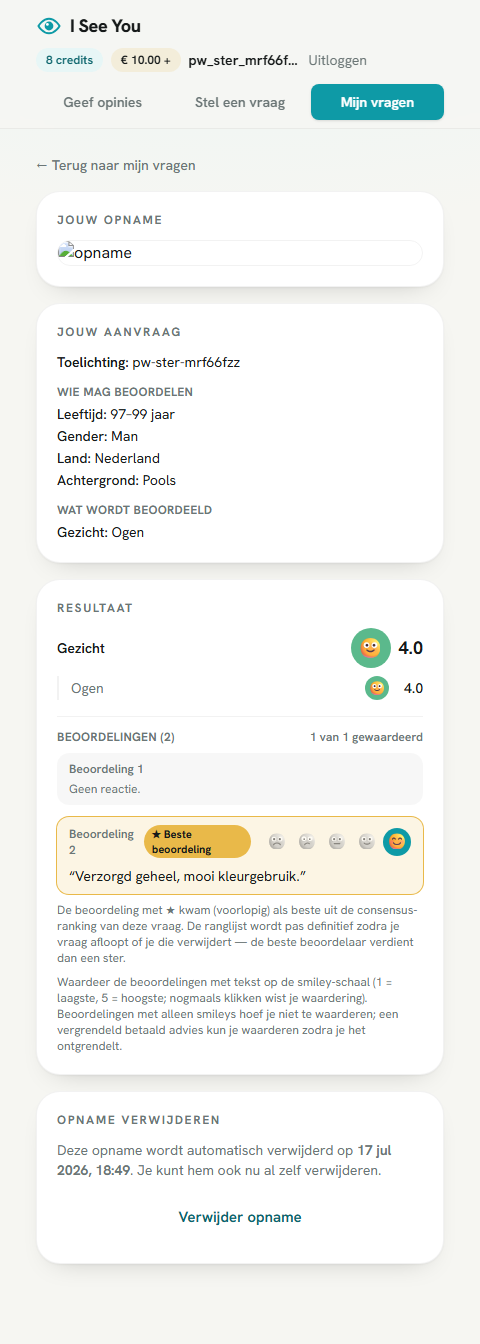 Alles gewaardeerd — de ster verschijnt op de best gerankte beoordeling (hier verschoven naar het gewaardeerde advies)